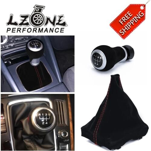 5 Speed Manual MT Gear Shift Knob With Gaiter Boot Dust Cover Black Suede For 07-15 Audi A4 B8 Q5 S Line VW Golf 5 6 MK5 MK6