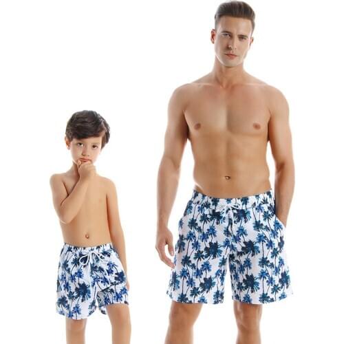 Family Matching Clothes Father and Son Swimming Pants Man Boys Casual Shorts Summer Beach Pants holidays swimwear print flower