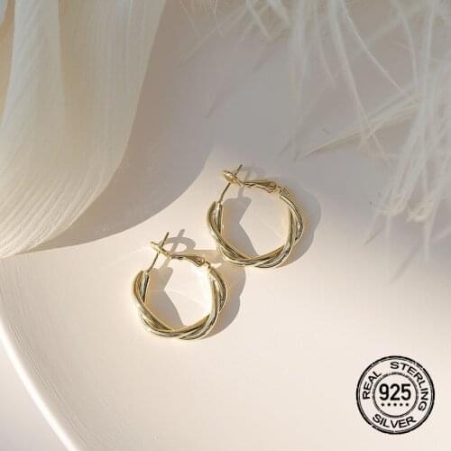 S925 Silver Needle Earrings For Women Gold Braided Circle Geometric Fashion Design Simple Girlfriend Engagement Jewelry INEFFA