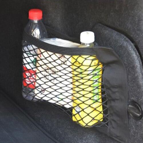 Storage Bag Car Back Rear Mesh Trunk Seat Elastic String Net Magic Sticker Pocket Cage Auto Organizer Seat Back Bag Universal