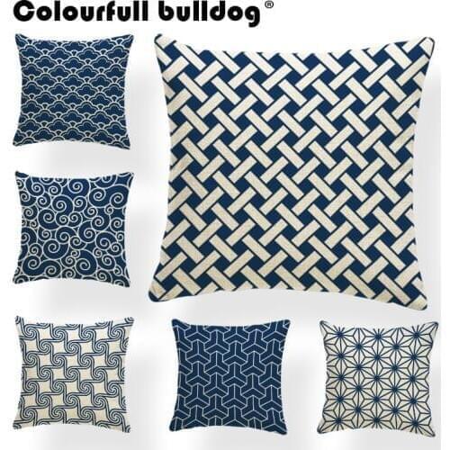 Japanese Traditional Pattern Cushion Cover Pillow Case Tote Diamond Pillowcases Geometry Line Couch Gifts For Students 43Cm Warm