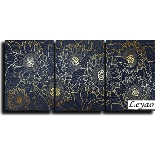 Golden Sunflower Triptych Diy Mosaic Diamond Painting Full Square Round Rhinestone Diamond Embroidery 3 pcs/set Plant Leaf