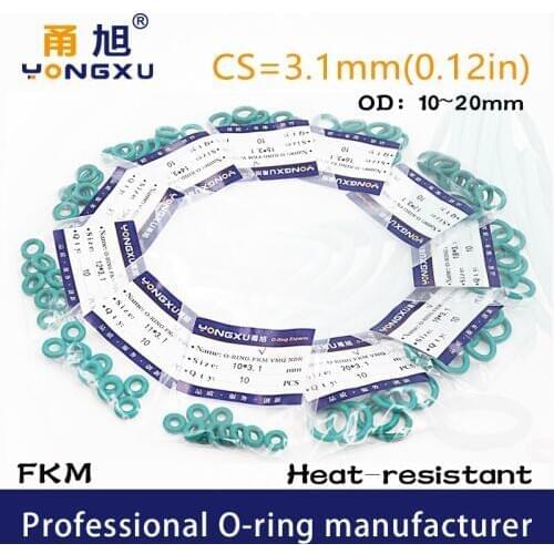 10PCS/lot Green FKM fluororubber O-rings Seals CS3.1mm OD10/11/12/13/14/15/16/17/18/19/20*3.1mm ORing Seal Gasket sealing Washer