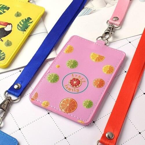 Kid Women Girls Students School Bus Cards Cover Protection Case Cover Cartoon Pu Women Men Fruit Pattern Card Sets Holders Bags
