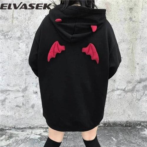 Spring Autumn Women Sweatshirts High Street Harajuku Cute Hoodies Punk Gothic Devil Horn Chic Hooded Pullover Loose Sweat CA6865