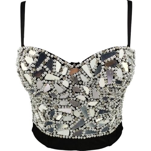 Women Sexy Designer Beading Mirror White Black Cotton Camisole Tops Summer 2021 Ladies Trendy High Street Short Camis Crop Tops