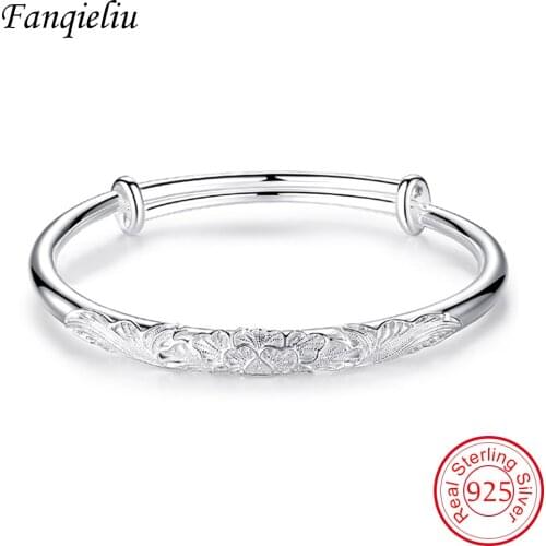 Fanqieliu Adjustable Buckle Real 925 Sterling Silver Bangles For Women Vintage Jewelry Wedding Gift Girl Bracelet FQL21426
