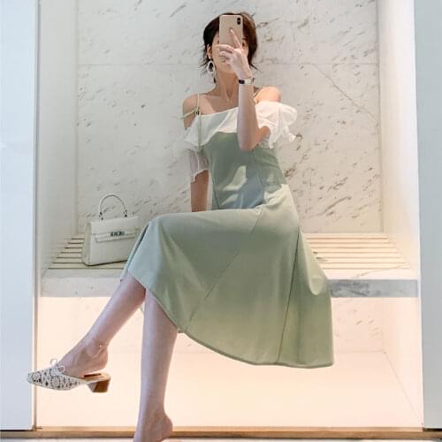 Bella philosophy 2020 women 2020 spring elegant ruffles dress lady lace up sleeveless slash neck dress female solid Vestido