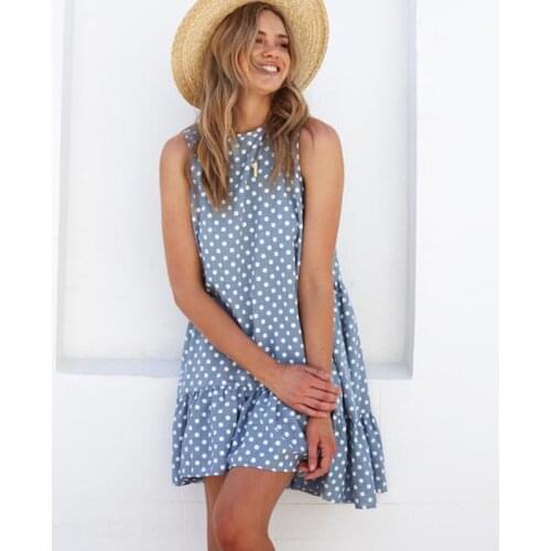 Vintage Polka Dot Print Summer Dress Women Casual Loose Beach Boho Dress Ruffles A-line Dress Mini Vestidos Clothes Girls