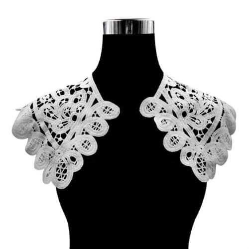 1Piece Bridal Floral White Black Lace Collar Applique High Quality Neckline Sew on Patch Motifs New