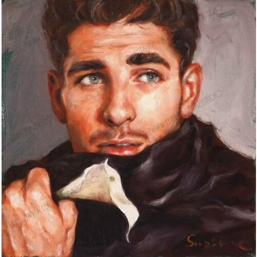 100% Handmade Oil Painting Hand Gay Man Male Portrait of a Young Boy Man sex art 019