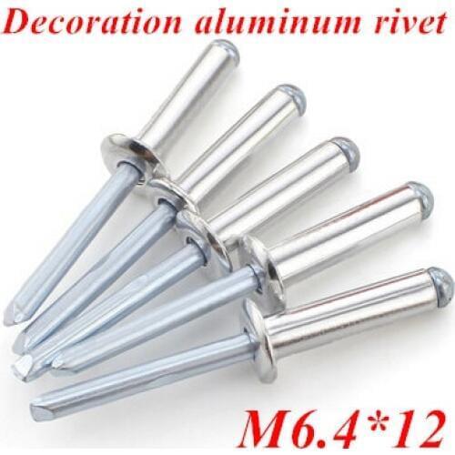 100pcs/lot M6.4*12 Aluminum Dome POP Head Rivet Core Pulling Decoration Rivets