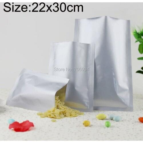 100PCS 22*30cm(8.66''*11.81'') 200micron Pure silver Aluminum Foil Bag Heat Seal Foil Bag Powder/Spice/Cooked Food storage pouch