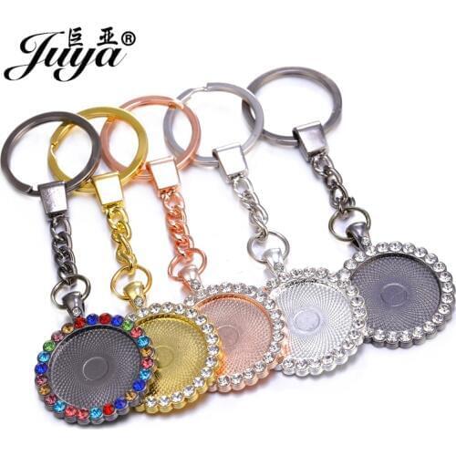 2pcs/lot 25mm Cameo Glass Inlaid Zircon Cabochon Base Setting Fit 25mm Glass For Metal Key Keychain Penndant Necklace DIY Making