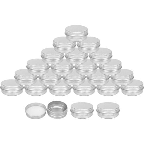 24pcs Tin Jars Aluminum Round Screw Top for Rhinestone Lotion Tins 15g/15ml Cosmetic Container Set Sample Jar Storage Case