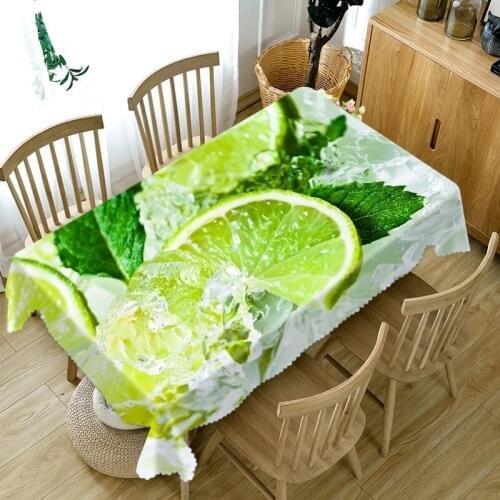 Thicken Cotton 3d Tablecloth Green Fresh Lemon Pattern Dustproof Cloth Rectangular and Round Table Cloth for Christmas