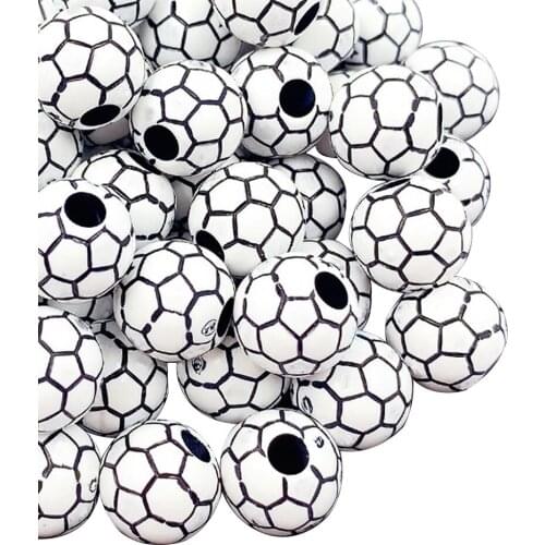 50pcs 10mm Acrylic Football Beads White Ball Loose Spaced Beads Round Big Hole Sport Charm Beads For Jewelry Making DIY Bracelet