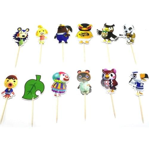 Baby Shower Kids Boys Favors Cupcake toppers Decorations Birthday Party Animal Crossing Cake Topper With Sticks 24pcs/lot