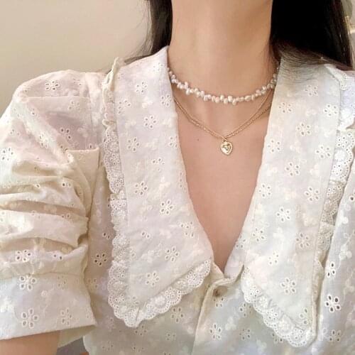 Baroque Irregular Natural Fresh Water Pearl Choker Necklace Heart Pendant Chain Clavicle Women Wedding Jewelry Collares De Moda