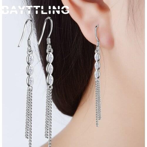BAYTTLING AAA Zircon 925 Sterling Silver 62 MM Tassel Water Drop Earrings For Woman Lady Luxury Glamour Party Jewelry Gift
