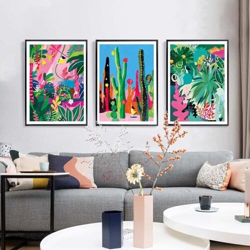 Botanical Garden Cactus Jungle Wall Art Canvas Painting Colored Abstract Plants Nordic Posters And Prints Pictures Modern Home D