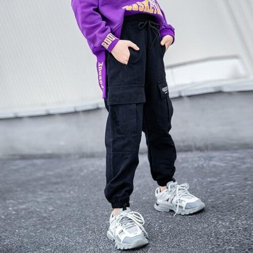 Cotton Girls Cargo Pants Hip-hop Children Clothes For Girls Joggers Kids Side patch pockets pantalones deporti Trousers 3 - 12 Y