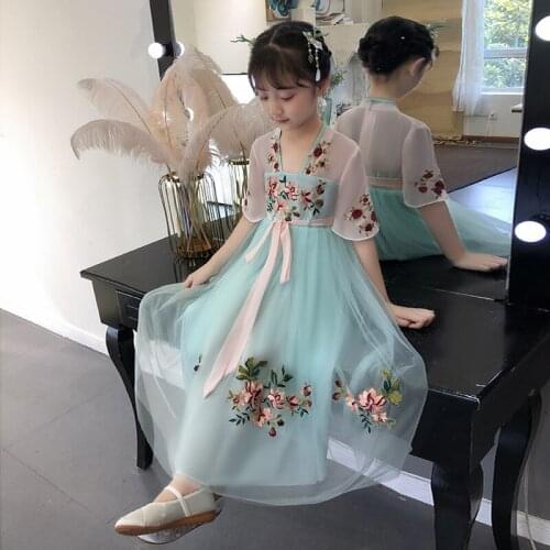 H2494 Chinese Children Hanfu Ancient Fairy Girl Classical Dress Summer Child Short Sleeve Traditional Dance Performance Costumes