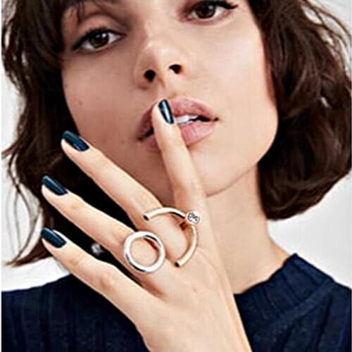 HUANZHI 2020 New Metal Irregular Geometry Asymmetry Contrast Alien Index Finger Ring for Women Man Party Hot Cool Punk Jewelry