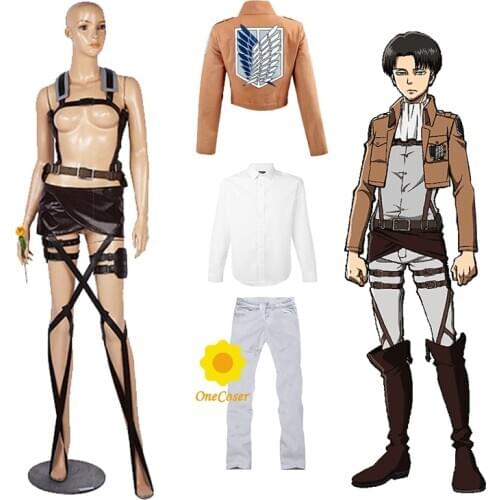 Attack on Titan Shingeki no Kyojin Cosplay Costume Eren Yaeger Levi Ackerman Scouting Legion Suit Leather Belt Pants Recon Corp