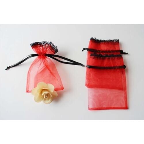 Lace Organza OEM ribbon Logo Organza Gift Candy Bags Jewellry Package Pouch