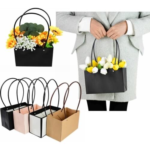 Kraft Paper Bags Portable Flower Boxes Gift Packaging Bag Vase Rose Storage Box Home Wedding Favors Supplies Waterproof Handbag