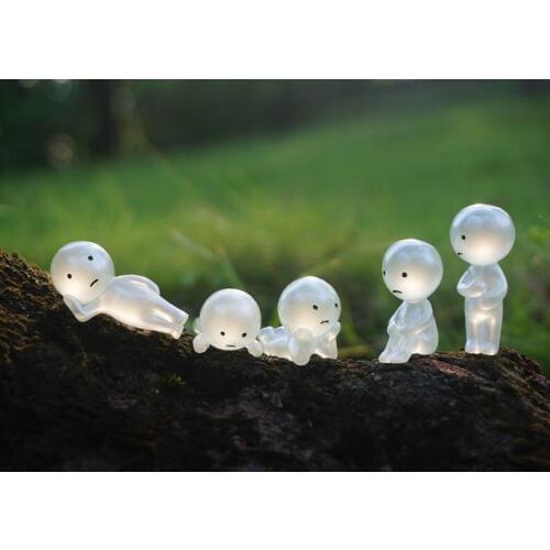 Miniature Small Set of 5 Fairy Trees Noctilucent Princess Mononoke Figurine, Ghibli Fairy Garden Supplies Terrarium Accessories