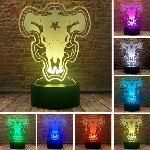 Black Clover Model 3D Illusion LED NightLight 7 Colors Changing Sleeping Lamp Yami Cartoon Figruas Toys Kids