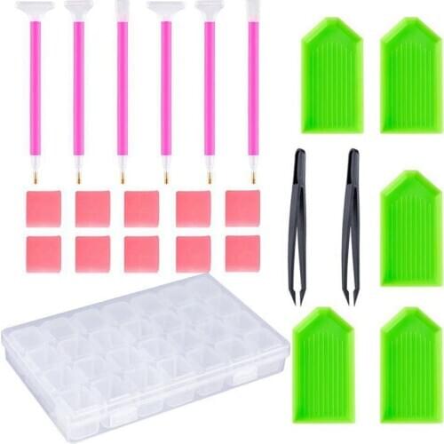 24 Pieces DIY Diamond Painting Cross Stitch Tool Set Including Diamond Stitch Pen, Tweezers, Glue, Plastic Tray and Diamond Embr