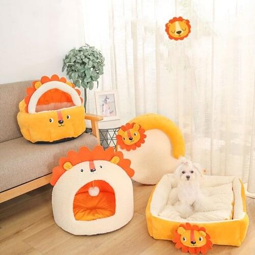 2021NEW High Grade Soft Pet Bed Kennel Dog Lion Cat Winter Warm Sleeping Bag Cave Plush Large Puppy Cozy Cushion Mat Portable