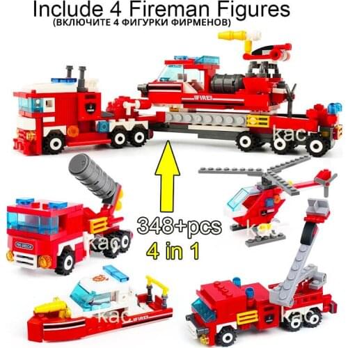 New 4In1 Fire Engines Special Vehicles Water Police Car Building Blocks Bricks Assembled Educational Toys For Kid Birthday Gifts