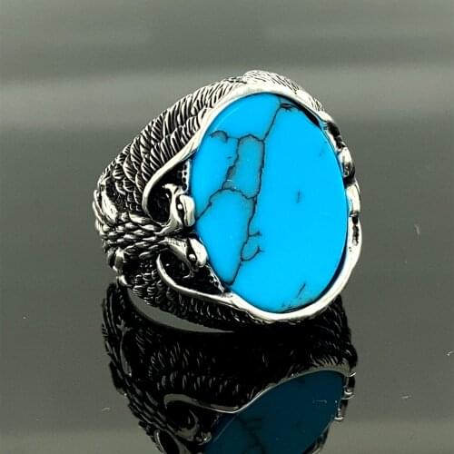 Eagle Ring with Turquoise Stone, double headed eagle , 925 Sterling Silver , Oval Handmade Ring, Ottoman Style Made For You