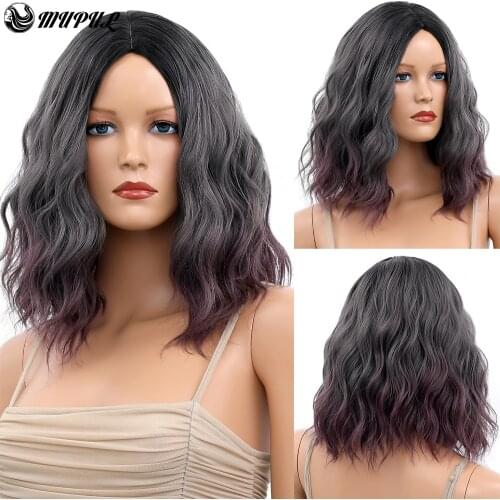 Grey Purple Wave Ombre Short Natural Bob Hair Synthetic Wig For White Black Women Heat Resistant Fiber Cosplay Wigs
