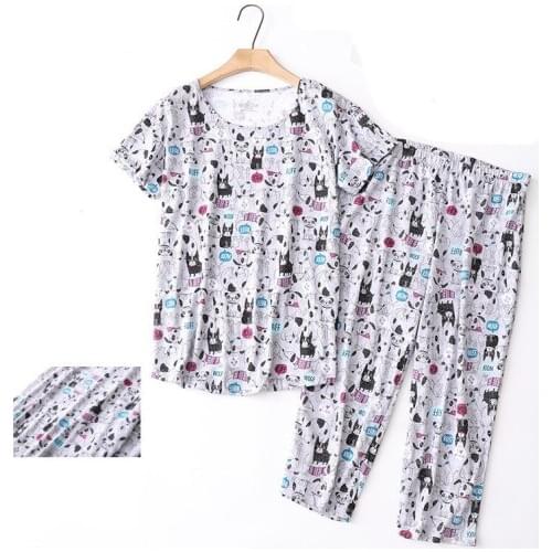 Pajamas Set Women Cartoon Dog Print Pyjama Big Size Short Sleeve T-shirt Long Pants 2Piece/Set Mom Sleepwear