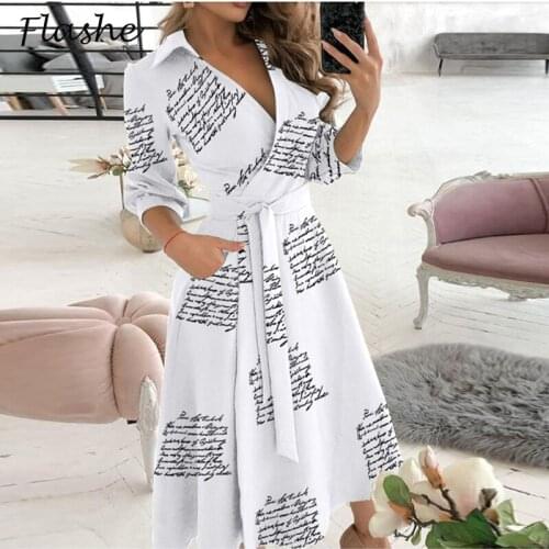 Sexy Women Deep V-neck Shirt Dress Women Spring Autumn Long Sleeve Print Dresses Ladies Lace Up Loose Party Dresses Clubwear