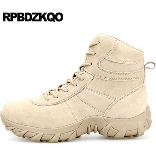 Plus Size Combat Genuine Leather Lace Up High Sole Shoes Men Suede Ankle Boots Tactical Thick Soled Desert Military Booties Army