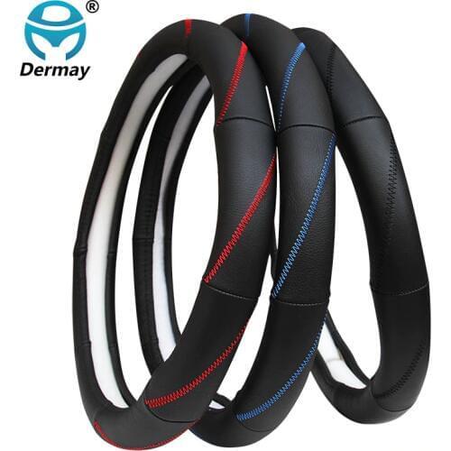 Genuine Leather Car Steering Wheel Cover M Size fit outer diameter 37-38cm for Ford BMW VW Mazda Kia Lada Chevrolet Toyota etc