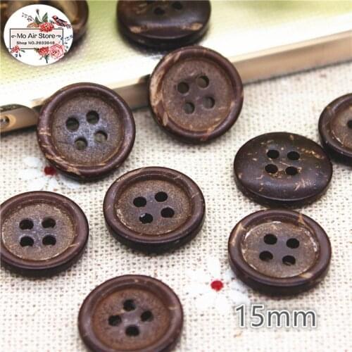 50pcs round Coconut buttons natural wooden buttons crafts and scrapbooking sewing accessories botone 15mm