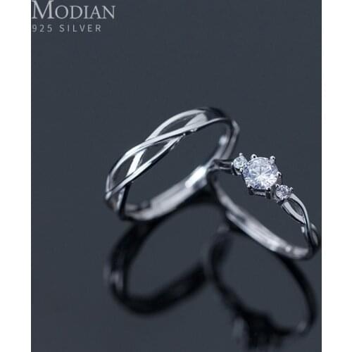 Modian Romantic Sparkling AAA Zircon Line Ring for Men and Women Fashion 925 Sterling Silver A Pair Lovers Wedding Ring Jewelry