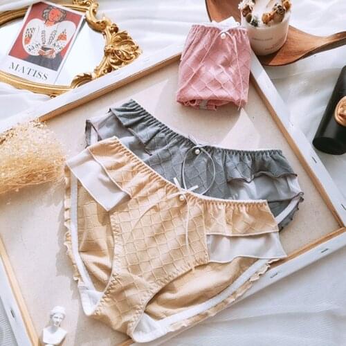 Large Sizes Womens Cotton Panties Mesh Cute Bow Underwear Sexy Ruffles Underpants Comfort Breathable Female Intimates 90