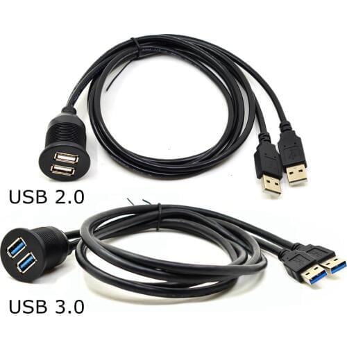 2 Ports Dual USB 2.0 USB 3.0 male to female AUX Flush Mount Car Mount Extension Cable For Truck Boat Motorcycle Dashboard Panel