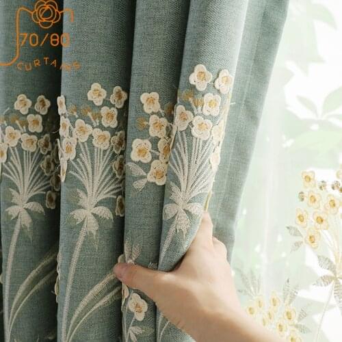 High-end European Three-dimensional Embossed Embroidered Curtains for Living Room and Bedroom Finished Custom Gauze Curtains