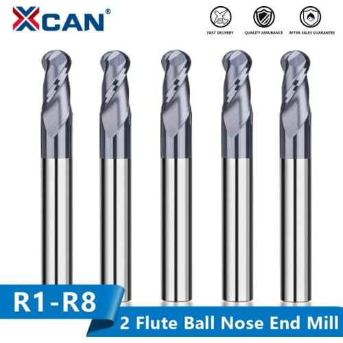 XCAN Milling Cutter Ball Nose End Mill R1-R8 Spiral Carbide Milling Cutter HRC55 Milling Tool Cutter 2 Flute CNC Router Bit