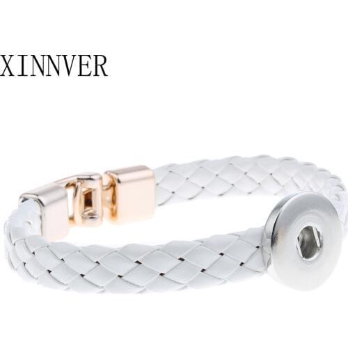 Hot Sale 2 Color Braided PU Leather Bracelets For Women 18mm Snap Buttons Bracelet Magnet Clasp Xinnver Snap Jewelry ZE191