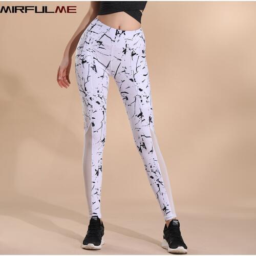 Women Yoga Pants Elastic Pocket Sport Leggings Printed Pant Mesh Leggins Workout Capris Running Trouser Woman Gym Fitness Tights